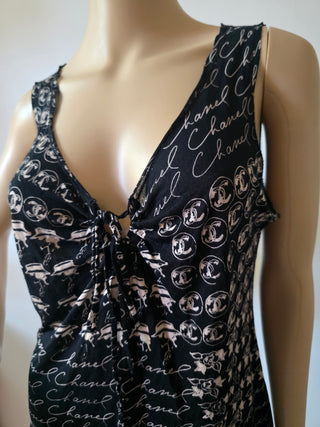 Chanel Black Interlocking CC Logo sleeveless top L sz