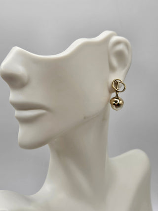 Christian Dior Gold-tone Faux Pearl CD Drop Earrings