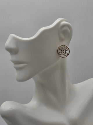 Chanel Gold-tone Interlocking CC Outline Circle Stud Earrings