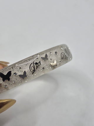 Christian Dior Silverstone Clear Butterfly Motif Logo Charm Bangle