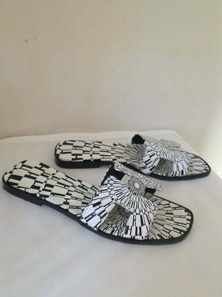Hermès Black White Op'H Oran Calfskin Slides 40 sz