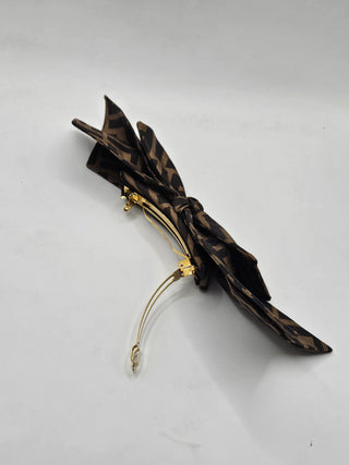 Fendi Brown Zucca Logo Printed Bow Hair Clip