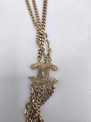 Chanel Gold-tone Strass Multistrand Interlocking CC Necklace