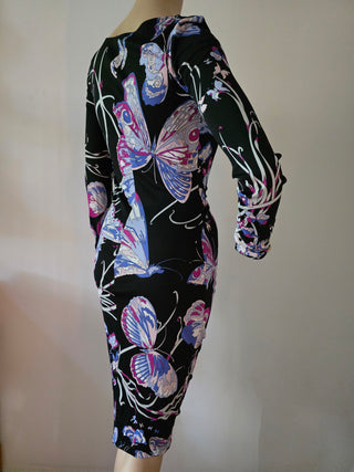 Emilio Pucci Purple Multicolor Floral Printed Knee-Length Dress 42 sz