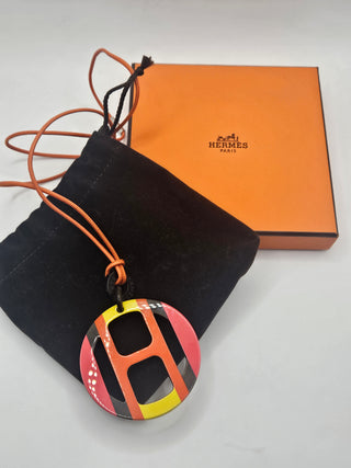 Hermès Red Multicolor H Equipe Pendant Necklace