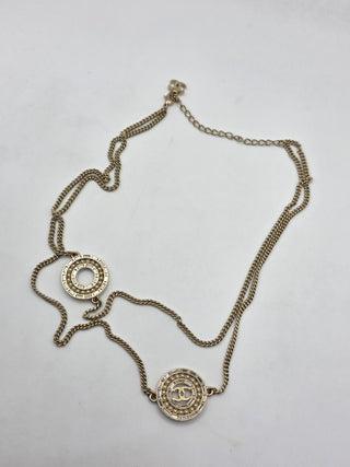 Chanel Gold-tone Faux Pearl Strass Interlocking CC Pendant Necklace