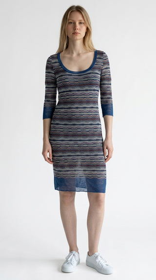 M Missoni Blue Multicolor Striped Knee-Length Dress US4 IT40