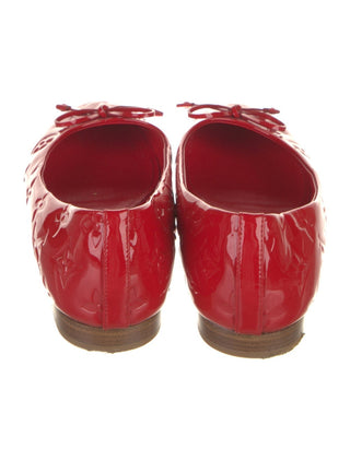 Louis Vuitton Red Patent Leather Bow Accents Ballet Flats 37 sz
