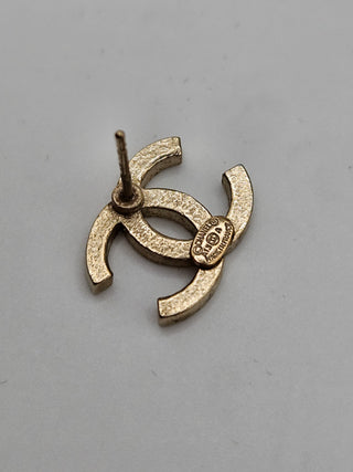 Chanel Gold-tone Strass Interlocking CC Stud Earrings