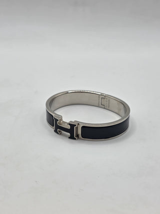 Hermes Black Enamel Palladium Plated Clic-H Narrow PM Bracelet