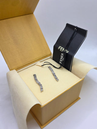 Fendi Silver-tone Logo Crystal Roma Drop Earrings