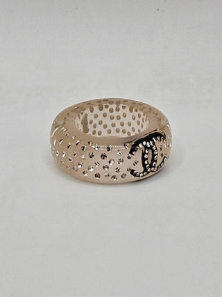 Chanel Beige Strass & Resin Interlocking CC Band Ring Size: 5.75