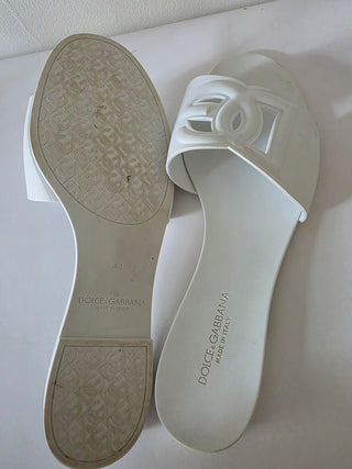 Dolce & Gabbana White DG Logo Rubber Slides 41 sz