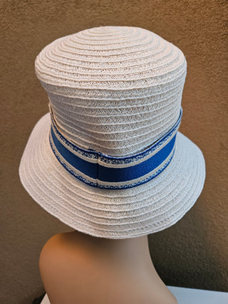 White woven blue white logo printed bucket hat M sz