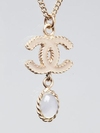 Chanel Goldtone Metal Interlocking CC Pearl Pendant Long Necklace