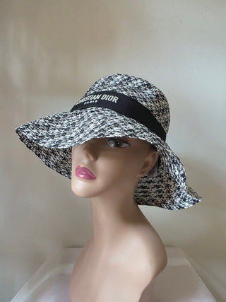 Christian Dior Black White Women's Paper Logo Printed Bucket Hat
