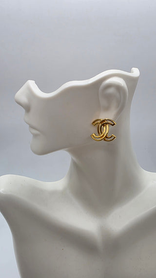 Chanel Gold-tone Interlocking CC Logo Stud Earrings w/ Tags
