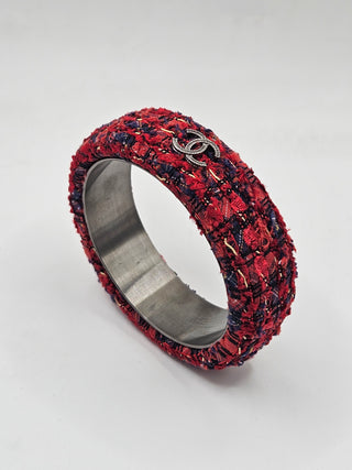 Chanel Red Tweed Interlocking Bangle Bracelet M sz