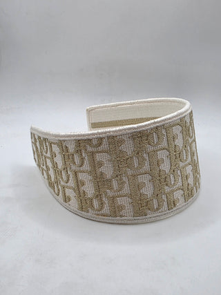 Christian Dior Beige gold Logo patterned canvas wide headband
