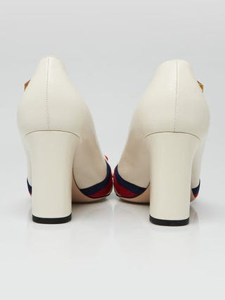 Gucci White Leather Vintage Web Bow Pumps 39 sz