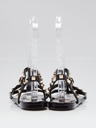 Valentino Black PVC Rockstud Jelly Flat Sandals 39 sz