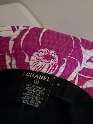 Chanel Pink White Interlocking CC Coco Beach Bucket Hat M sz