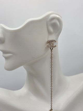 Chanel Gold-tone Strass CC Asymmetrical Ear Cuff Earrings