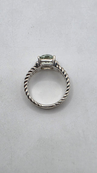 David Yurman Sterling Silver Prasiolite Diamond Petite Wheaton Cocktail Ring 6.75 sz
