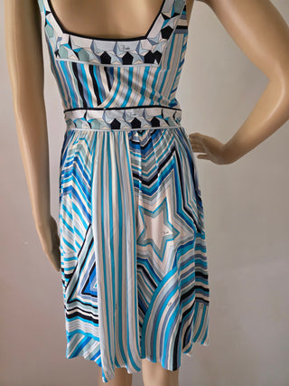 Emilio Pucci Blue Multicolor Printed Mini Summer Dress M sz
