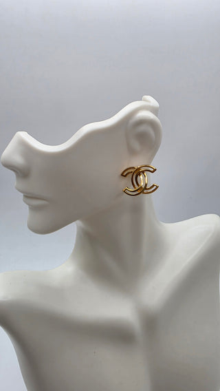 Chanel Gold-tone Interlocking CC Logo Stud Earrings w/ Tags