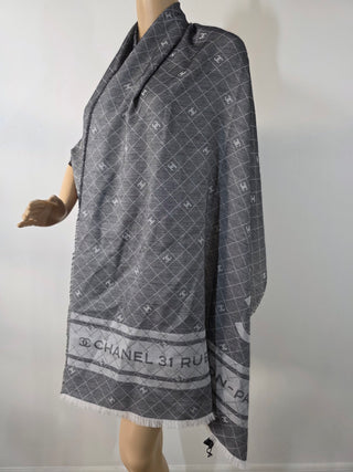 Chanel Grey 2024 Interlocking CC Logo Shawl