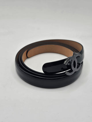 Chanel Black Patent Leather 2011 Interlocking CC Logo Belt