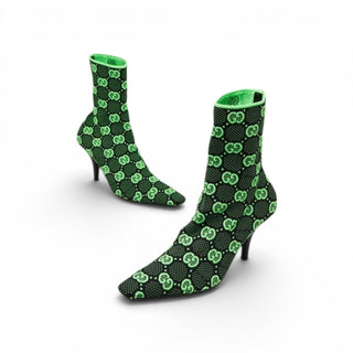 Gucci Black Green GG Tech Fabric Ankle Booties 39 sz