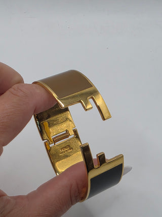 Fendi Gold-tone Brown Enamel FF Fendista Bangle Bracelet