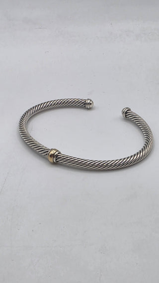 David Yurman Sterling Silver Classic Cable Gold Station Cuff Bracelet