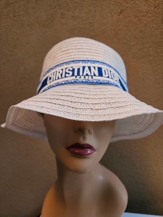 White woven blue white logo printed bucket hat M sz