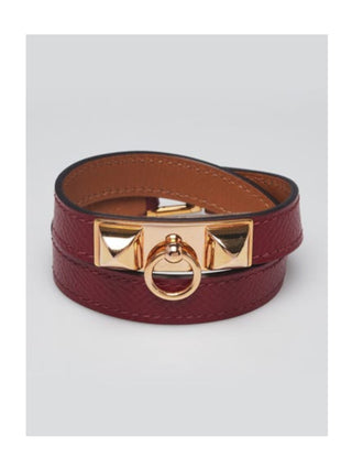 Hermès Rubis Epsom Leather Gold Plated Rivale Double Tour Bracelet Size S