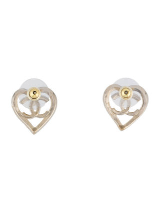 Chanel Gold-tone Interlocking CC Heart Stud Earrings NWT