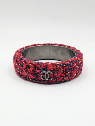 Chanel Red Tweed Interlocking Bangle Bracelet M sz