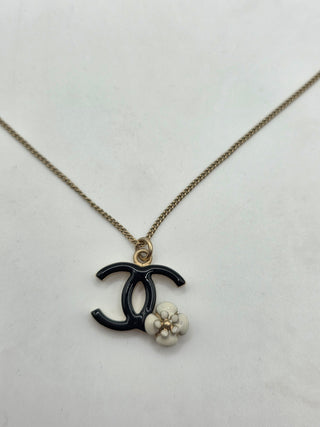Chanel Gold-tone Enamel Interlocking CC Camelia Pendant Necklace