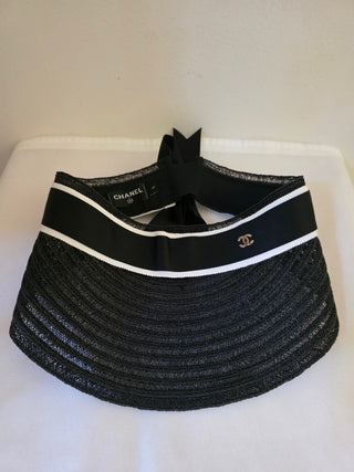 Chanel 2023 Black Interlocking CC Abaca Visor L sz
