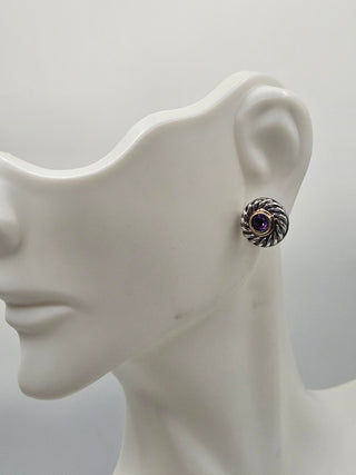 David Yurman Sterling Silver Two-Tone Amethyst Cookie Stud Earrings