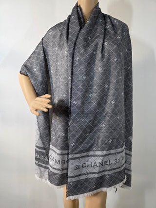 Chanel Grey 2024 Interlocking CC Logo Shawl