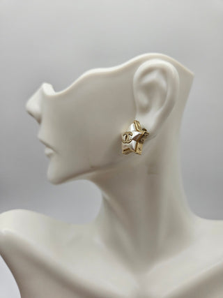 Chanel Gold-tone Faux Pearl Star CC Stud Earrings