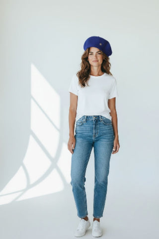 Gucci Blue GG logo charm Wool Beret M sz