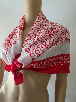 Christian Dior Red White CD Silk Printed Scarf