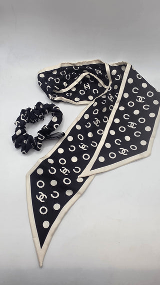 Chanel 2022 Polka Dot CC Hair Scrunchie
