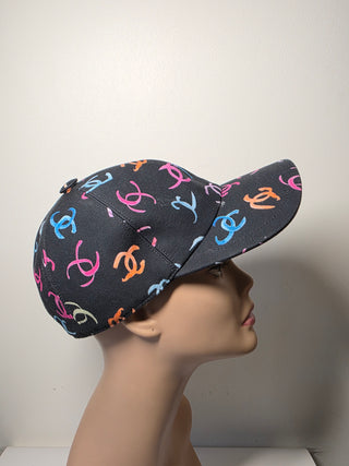 Chanel Black multicolor Interlocking CC Printed Baseball Cap