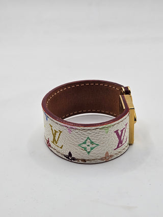 Louis Vuitton Gold-tone Multicolor Leather Koala Lock Bracelet