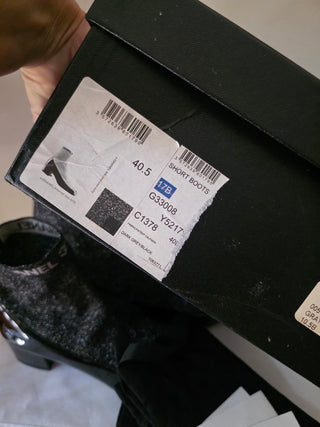 Chanel Black Logo Printed 2017 Patent Leather Sock Boots 40.5 EU